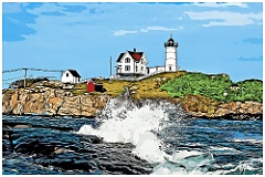 Wave Breaks By Cape Neddick Lighthouse - Digital Painting
